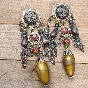Vintage Earrings • Middle East Feel • Dangling • Earthy Tones •  Pierced